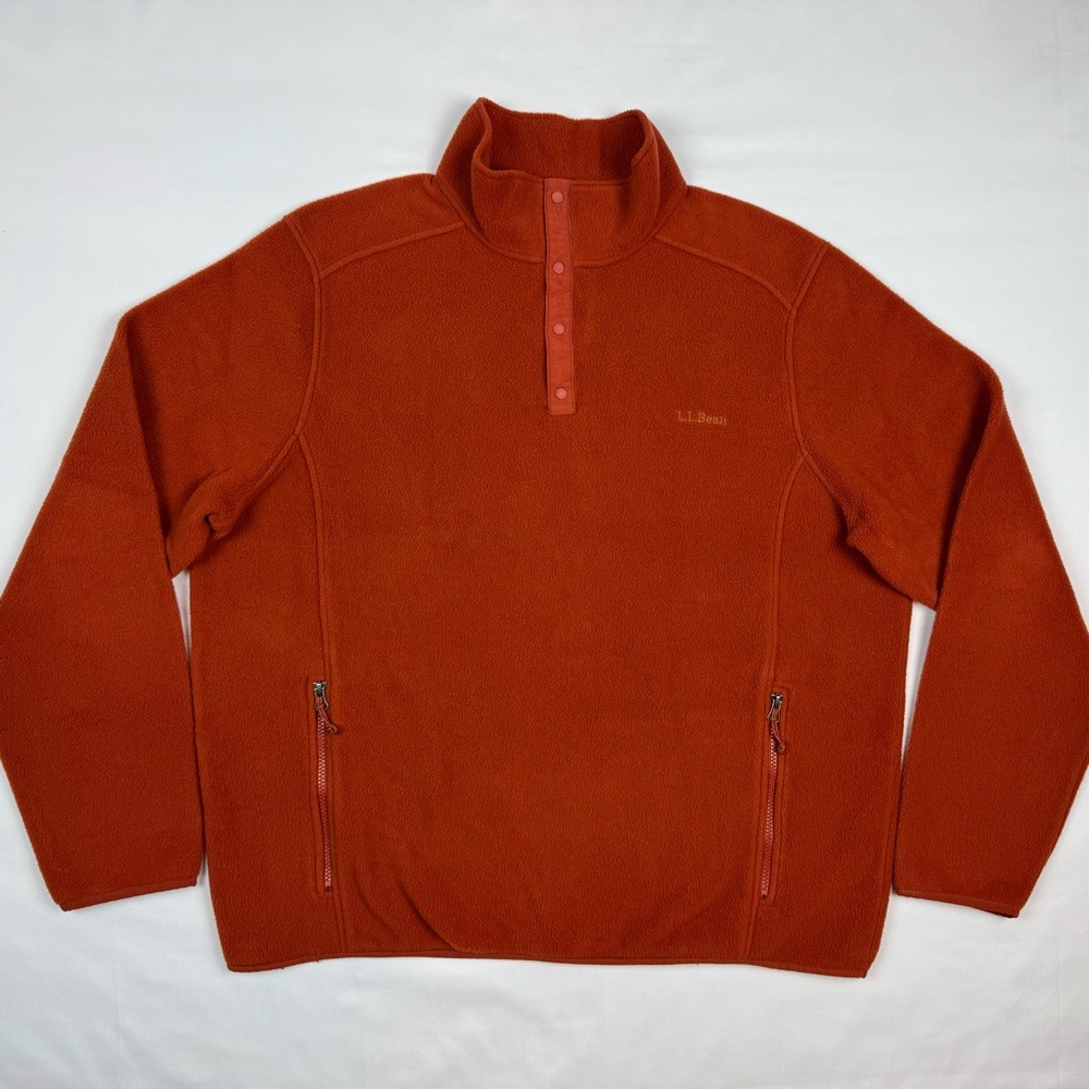 LL Bean Mens 1/4 Snap Fleece Pullover 2XL Rust Red Orange B5